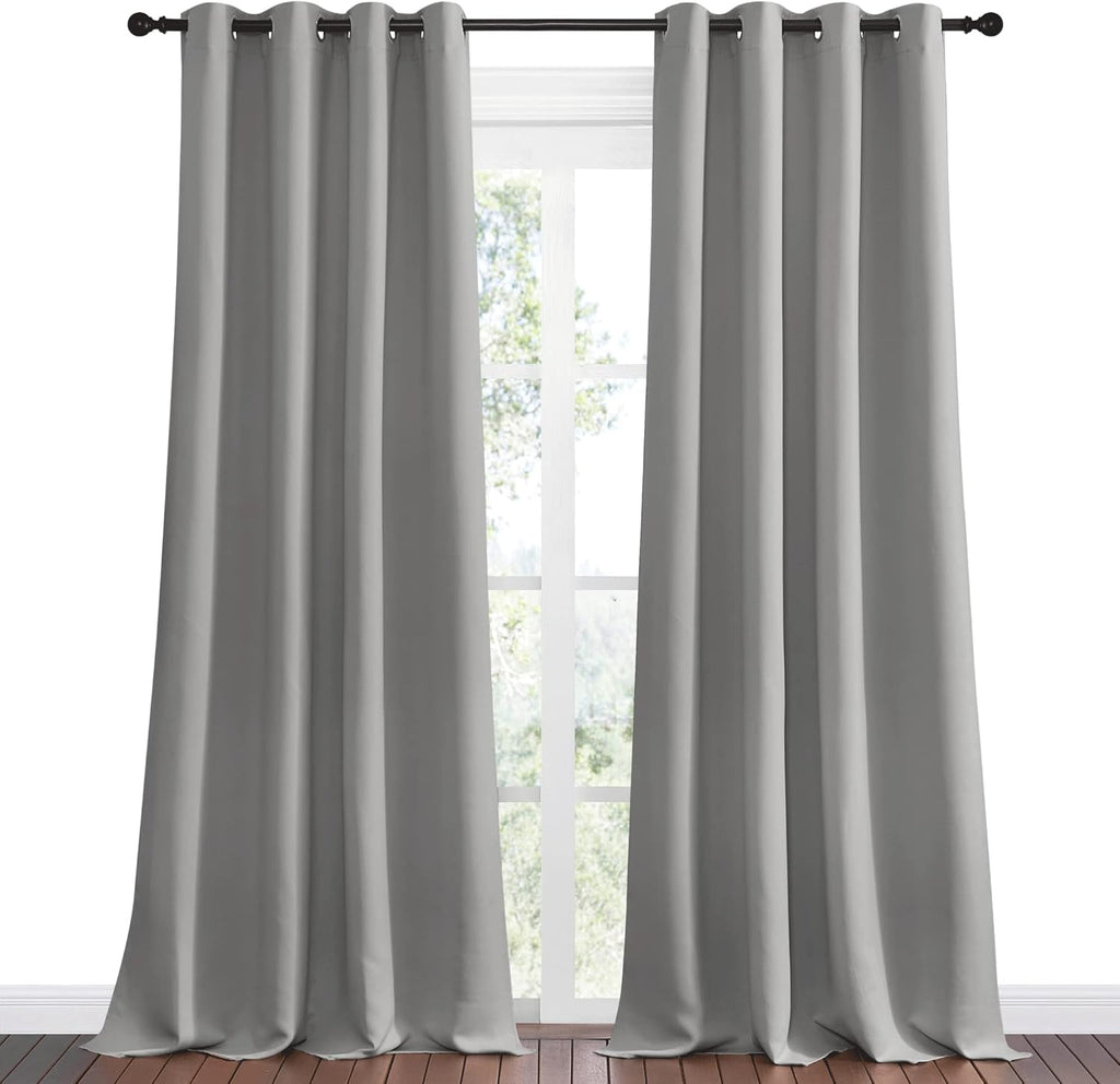 NICETOWN Silver Grey Room Darkening Curtain Panels - 96" Long | Heat-Blocking Drapes for RV & Studio (2 Panels, 55" Width)