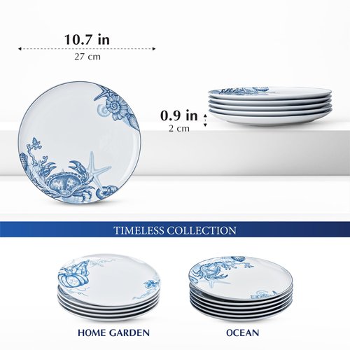 Minh Long 10.7 IN Porcelain Dinner Plates, Set of 6, Chip & Scratch Resistant, Oven Safe up to 482°F, Microwave & Dishwasher Safe, Ceramic Dinner Plates, Ideal size for Serving Steak or Main Course