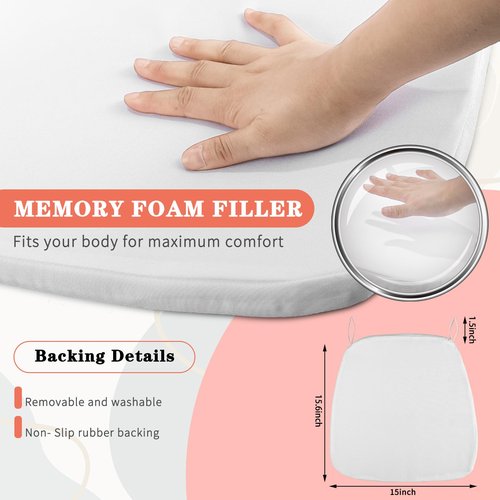 Spiareal Wedding Chiavari Chair Cushion 15 x 15 Inch Seat Cushion Dining Chair Pads with Ties Non Slip Memory Foam Kitchen Chair Pad for Wood Resin Chiavari Chairs Party Decor(White, 12 Pieces)