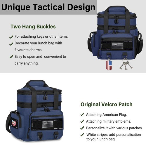 TENKIST Expandable Tactical Lunch Box, Large Insulated Lunch Cooler Bag Heavy Duty Leakproof Lunch Pail for Men Adults Work Office Outdoor Picnic Trips,16L,Blue