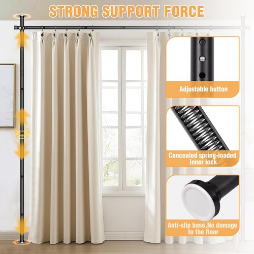 AKTOP Room Divider Curtain Rod, No Drilling Privacy Room Separator for Space Partition, 4-10.5ft(H) 29-73”(W) Adjustable Heavy Duty Floor to Ceiling Wall Divider Tension Rod for Room Separation, Black