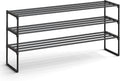 SONGMICS 3-Tier Shoe Rack - Stackable Metal Organizer for 20-24 Pairs - Black, 11.8 x 46.1 x 21.7 Inches