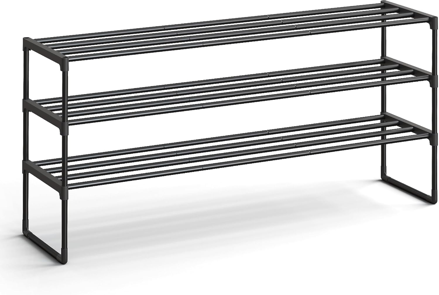 SONGMICS 3-Tier Shoe Rack - Stackable Metal Organizer for 20-24 Pairs - Black, 11.8 x 46.1 x 21.7 Inches