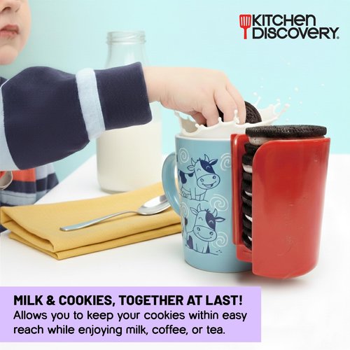 Kitchen Discovery Cup Cookie Holder Cookie Holder for Cup Hooks to Mugs and Milk Glasses to Keep Cookies and Biscuits in Dunking Reach – Cookies Holder, Tea Bag Caddy in Bright Plastic (2)