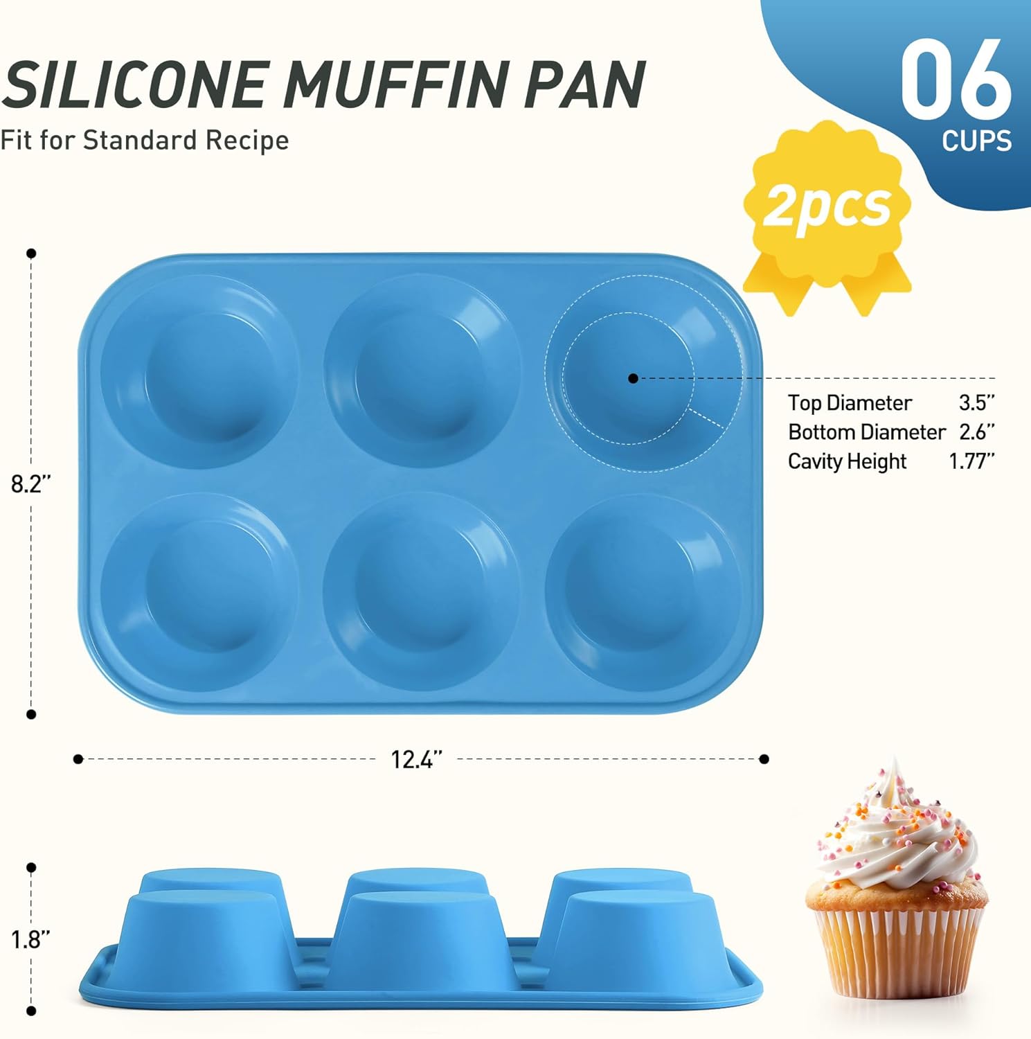 Skiennix Jumbo Muffin Pan - 2 Pack Silicone Molds with Metal Reinforced Frame | Oven Safe, Non-Toxic
