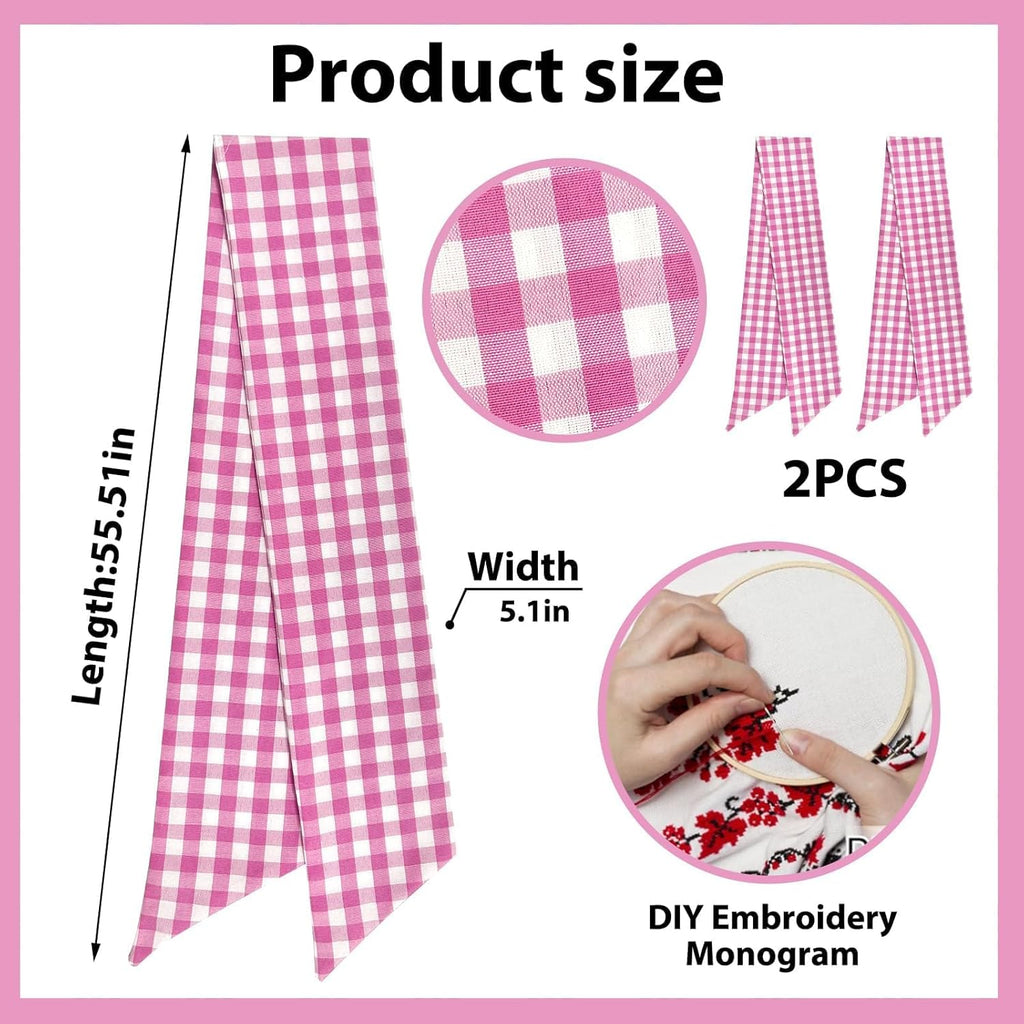 Skiennix Christmas Wreath Sash - Pink Plaid Burlap Decor for Front Door | 2-Piece Set for Celebrations