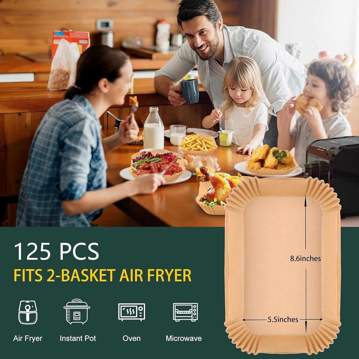 Ninja Air Fryer Disposable Paper Liners - Non-Stick Parchment for Baking | 125PCS, 8.6in x 5.5in