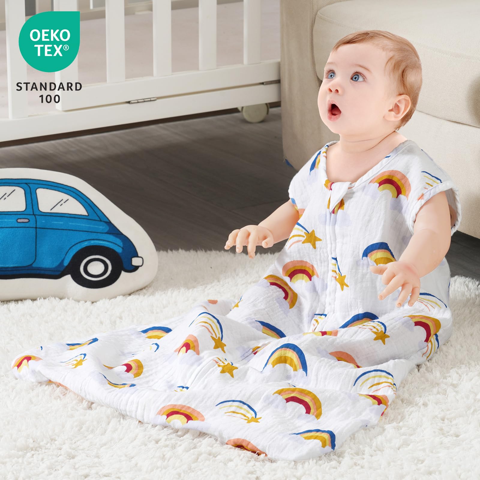 david's kids Muslin Cotton Baby Sleep Sack 18-24 Months, 2 Pack 100% Cotton Sleeping Bag for Summer, TOG 0.5 Baby Wearable Blankets with 2-Way Zipper, Soft Sleep Sacks for Newborn Infant, Rainbow