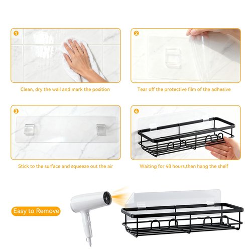 Dimyno Adhesive Shower Caddy, Large Capacity Shower Racks for Inside Shower, No Drill Bathroom Shower Organizer and Storage, 2 Pack Black Bathroom Shelves, Home Decor Rv Accessories, Apartment