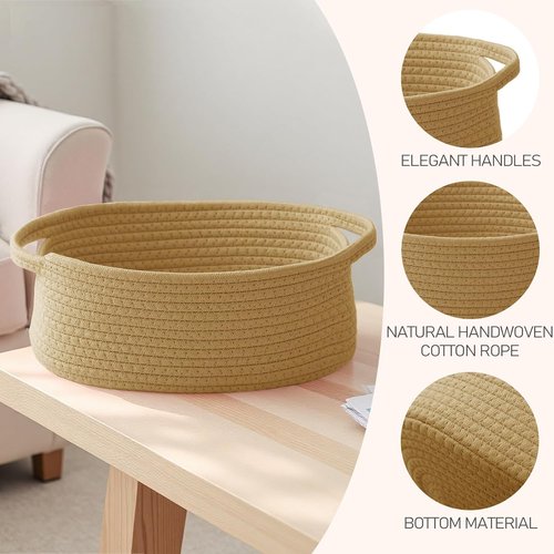 JMvicyroam Woven Basket - Small Rope Storage Bin with Handles for Organizing Shelves & Closets