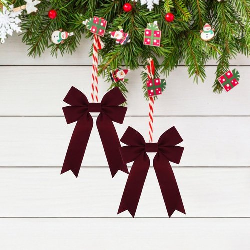 Meseey Burgundy Velvet Ribbon Bows - 12 Pcs for Christmas Wreaths & Gift Wrapping | Indoor/Outdoor Decor