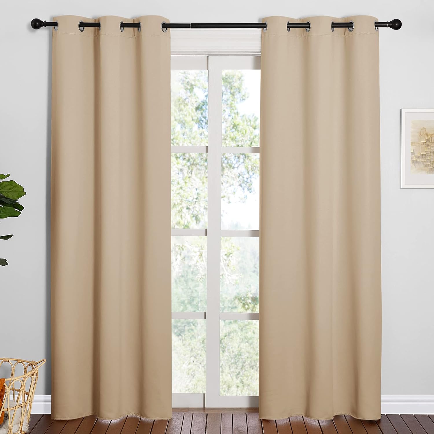 NICETOWN Thermal Insulated Eyelet Top Room Darkening Curtains - 2 Panels, W42 x L84 inches, Biscotti Beige