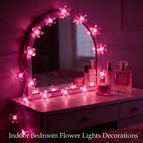 Pink Flower String Lights Valentine's Day Decor, 33ft 100 LED Plug in Decorative Fairy Floral Lamp, Create Romantic Cherry Blossom Dream for Bedroom, Wedding, Birthday Party Indoor Decorations