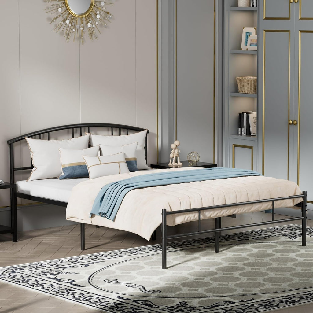 VECELO Queen Mattle Black Bed Frame with Headboard and Footboard, 14 Inch Metal Platform Mattress Foundation, Sturdy Premium Steel Slat/No Box Spring Needed