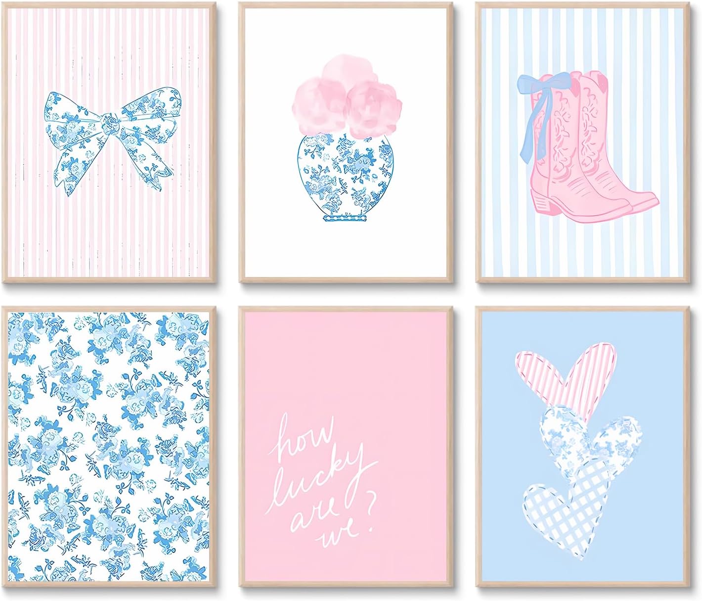 Skiennix Floral Bow Wall Art - Trendy Chinoiserie Watercolor Heart Canvas Prints | Unframed 8x10in