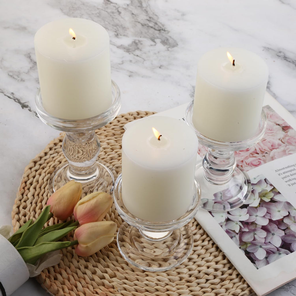 Skiennix 6-Piece Glass Candlestick Set - Elegant Crystal Holders for Weddings & Christmas | Clear