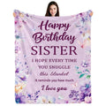Happy Birthday Sister Blanket, Sister Birthday Gifts, Happy Birthdays Gifts for Sisters, Birthdays Present for Sisters, Soft Flannel Throw Blanket, Purple, 50"X60"