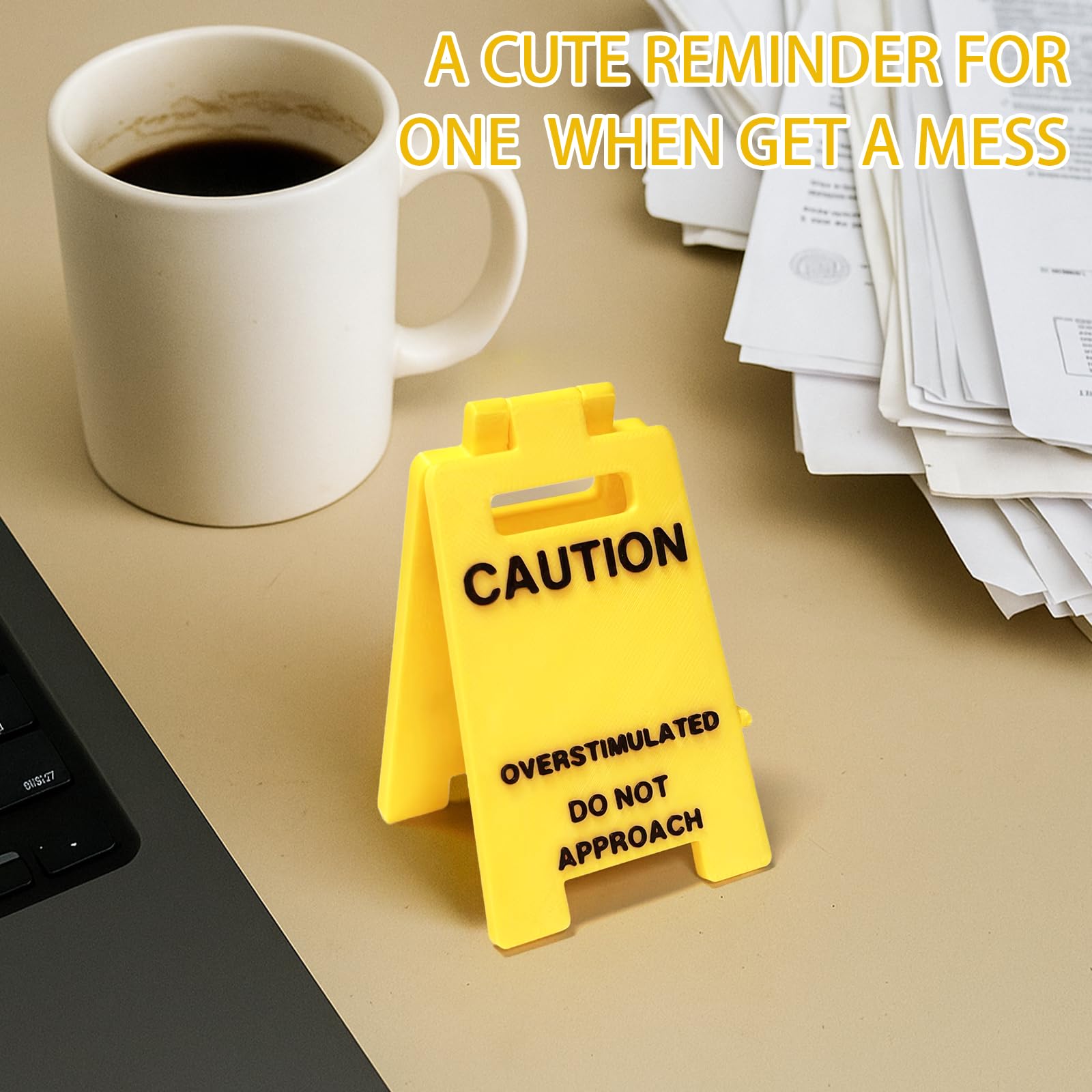 1 Pc Caution Overstimulated Desk Sign, Funny Prank Gift Office Desk Decor Overstimulated Do not Approach Warning Signs Humor Desktop Decoration (2 Pcs Caution)