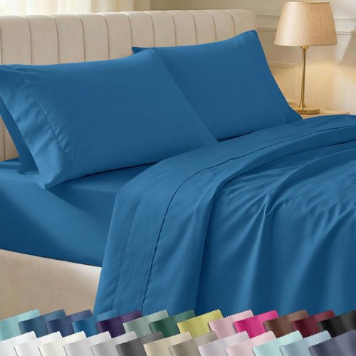 California Design Den Twin XL Cotton Sheet Set - 100% Soft, 400 Thread Count, Silky Smooth Sateen | Cobalt Blue