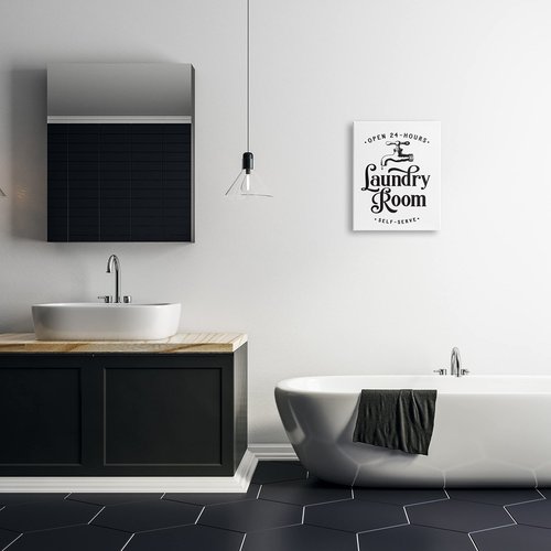 Stupell Industries Self-Serve Laundry Room Sign Vintage Faucette Drip, Designed by Lettered and Lined Canvas Wall Art, White