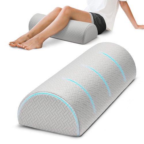 Ceueyso Knee Pillow for Back Sleeping - Under Leg Support Pillow for Sleeping on Back, Half Moon Leg Bolster Pillow for Lower Back and Head (Light Grey)
