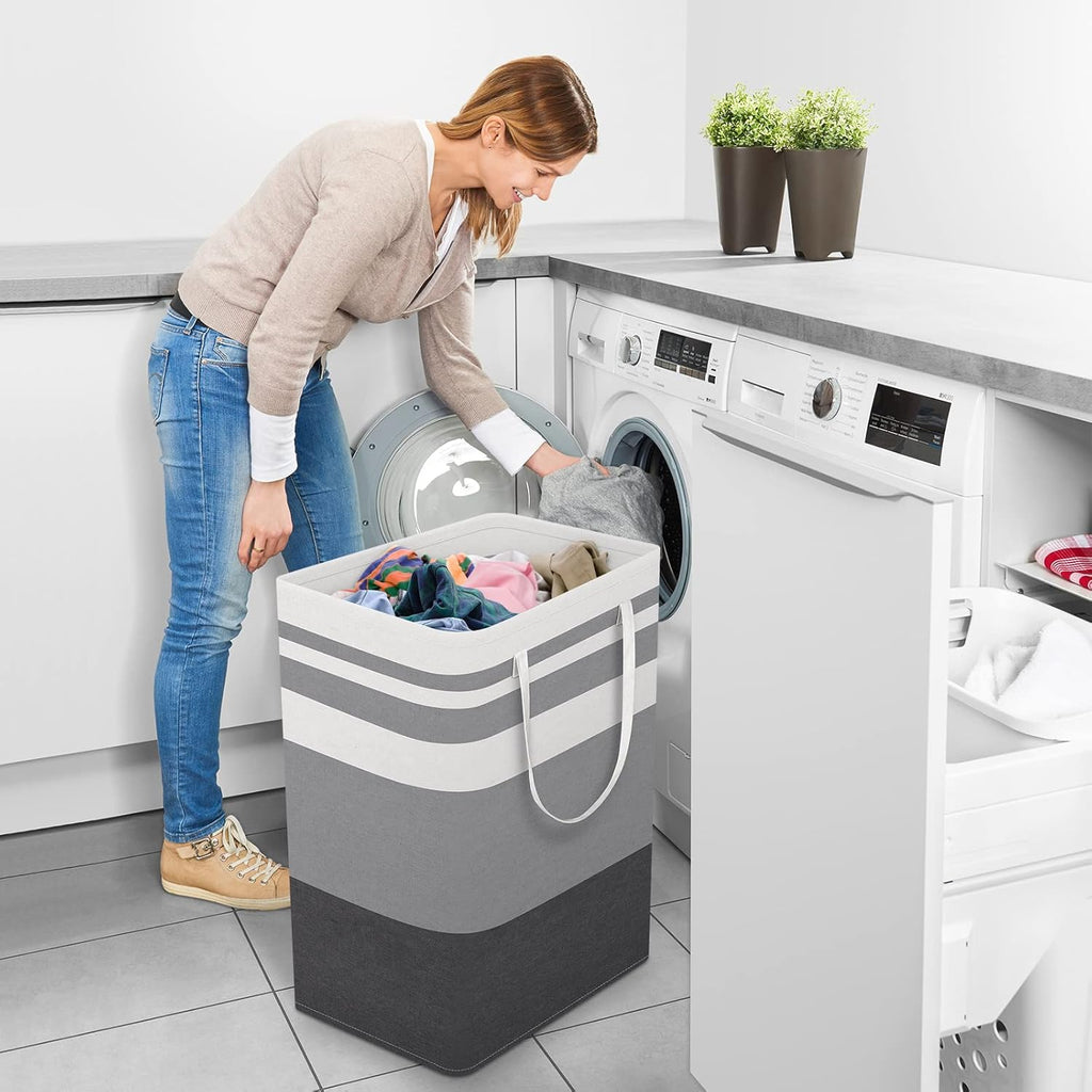 StorageRight Large Laundry Basket - Collapsible Hamper with Easy Carry Handles | 75L Gradient Grey for Bedroom, Dorm, Towels, Toys