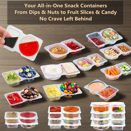 20 Sets Reusable Snack Containers Double Compartment Snackle Box Container with Lids - Leak-Proof BPA-Free Food Storage, Condiments Portion Control Dip Cups for Kids School Lunches, Meal Prep, Takeout