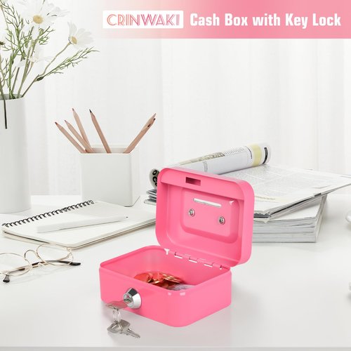 Cash Box with Lock Small Cute Coin Lock Box with Money Slot Mini Portable Gamblers Safe Box 4.5"x3.4"x2.4" Pink