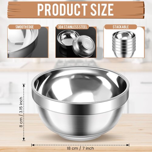Mimorou 20 Pack 304 Stainless Steel Bowls Set 34oz Metal Double Walled Insulated Snack Mixing Lightweight Multipurpose Toddler Dinner Bowls for Ice Cream, Cereal, Snack