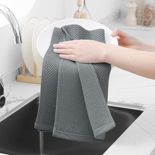Homaxy Kitchen Dish Towels - 100% Cotton Waffle Weave, Ultra Soft & Absorbent, 13 x 28 Inches, 8-Pack | Grey