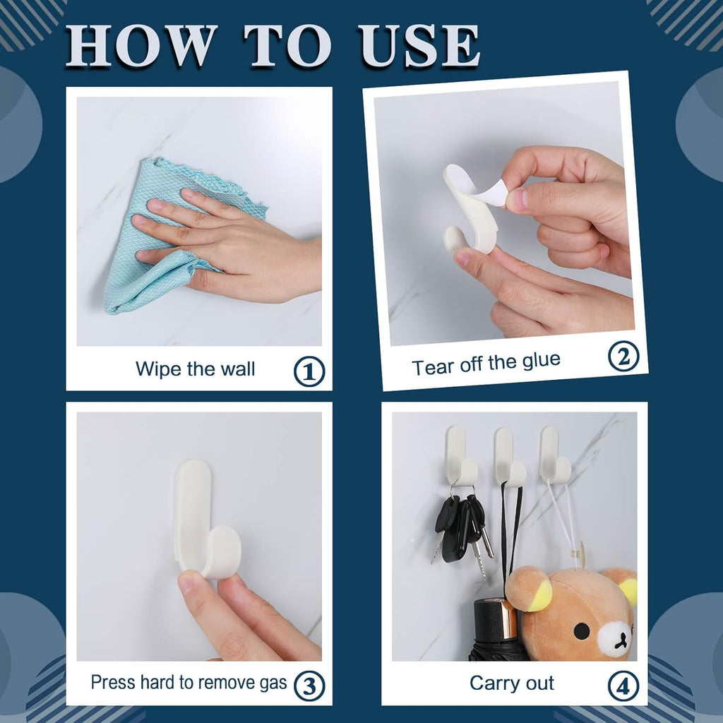 Yulejo Wall Hangers - Durable Plastic Adhesive Hooks for Towels, Jackets & Kitchenware (20 Pack)