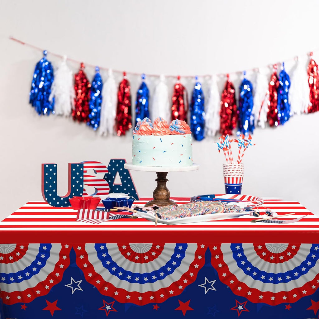 Oudain Patriotic Tablecloths - 6 Pcs 54" x 108" Disposable Red, Blue & White for 4th of July & Memorial Day