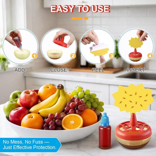 Fruit Fly Trap Refill Liquid Kit by [Brand Name] - 2 Bottles (0.68oz Each) with Reusable Traps & Sticky Pads | Non-Toxic Indoor Control for Home Kitchen