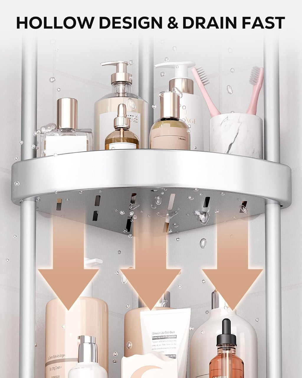 Nieifi Corner Shower Caddy Stand - 4-Tier Rustproof Aluminum Organizer | Height-Adjustable Legs, Silver
