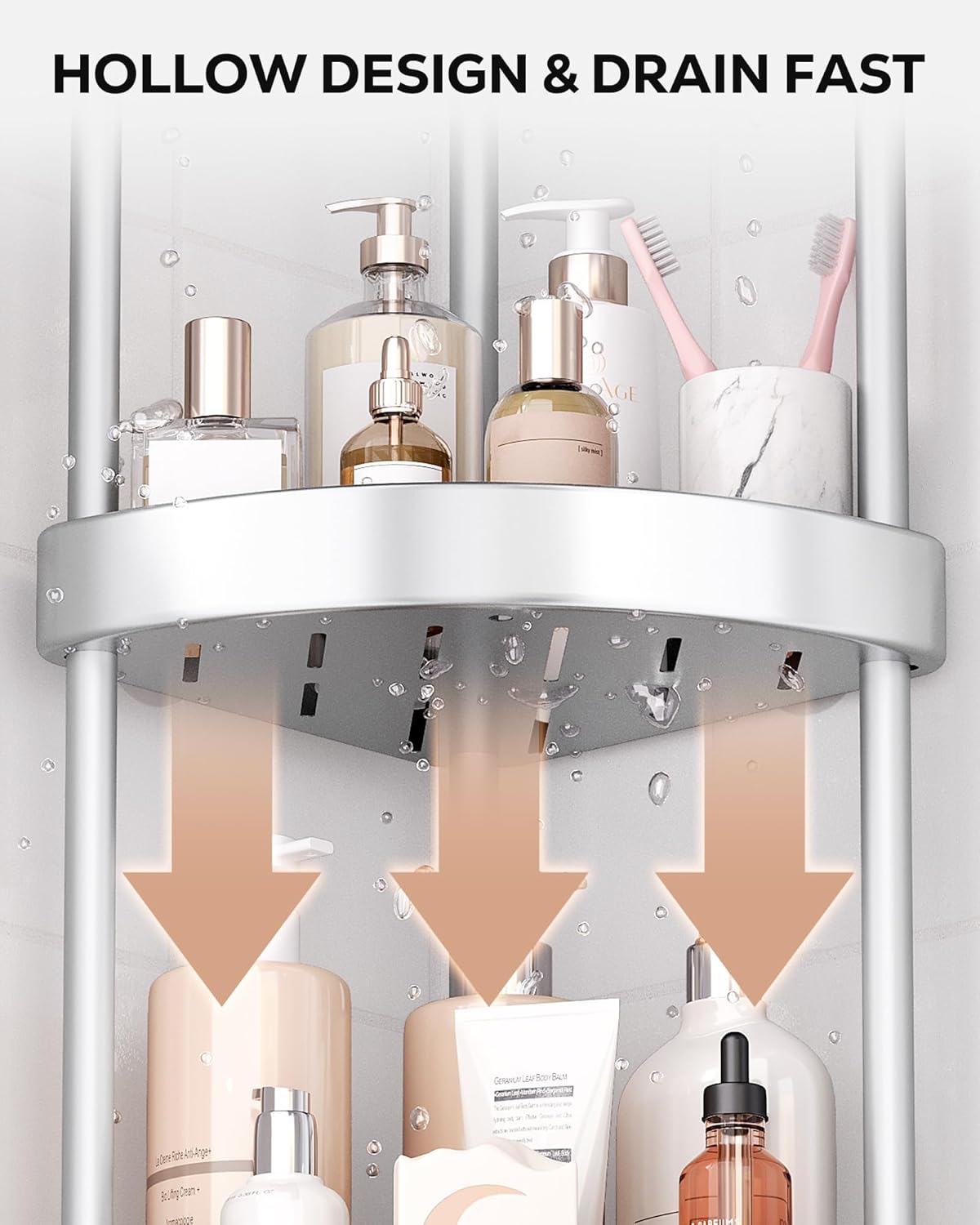 Nieifi Corner Shower Caddy Stand - 4-Tier Rustproof Aluminum Organizer | Height-Adjustable Legs, Silver