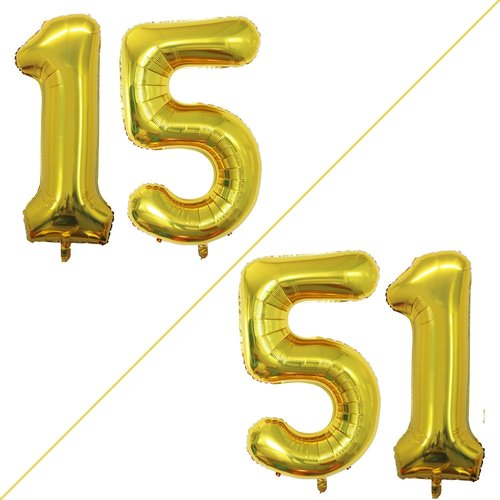 GOER Jumbo 15 Balloons - 42 Inch Foil Helium Decorations for Sweet 15 & 51st Birthday (Gold)