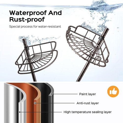 HAMITOR Corner Shower Caddy - 4-Tier Rust-Resistant Adjustable Organizer | No-Drill Quick Install - 47-121 Inch - Bronze