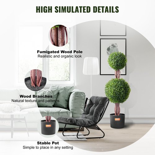 VEVOR Artificial Boxwood Topiary Tree, 36 inch Tall (2 Pieces), Double Ball Faux Topiary Trees, Faux Plant w/Extra Leaves & Pot & Small Decoration, UV Rated Set for Home Decor Indoor/Outdoor