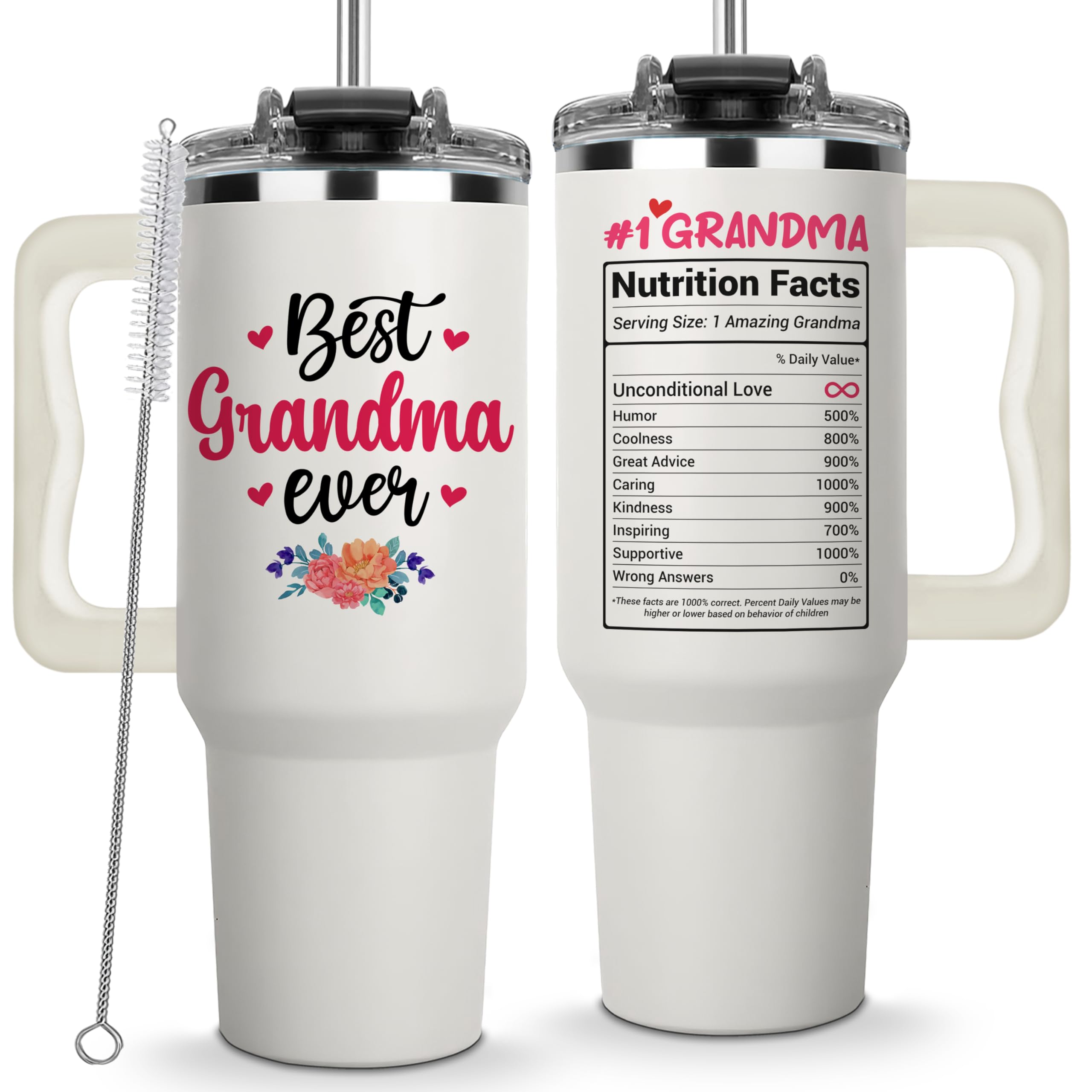Vivulla68 Gifts for Grandma From Grandchild, Grandkids - Best Grandma Ever Tumbler 40Oz - Grandmother Coffee Mug, Gifts Ideas for Grandmas, Grammy - Grandmother Birthday Gift, Grandmy Cup