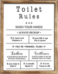 MODE HOME Farmhouse Wall Art - Funny Bathroom Rules Sign in Torched Brown Frame | 14x11 Inch Shabby Chic Decor