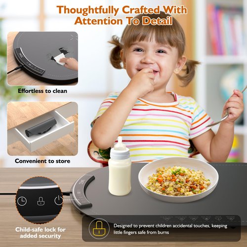 Warming Mat for Food, 6 Dish Buffet Electric Warmer Tray with 8 Adjustable Temperature (104°F-230°F), 1-4 Hour Timer, Child Safety Lock, Flexible Food-Grade Silicone- Easy to Clean & Store Warming Pad