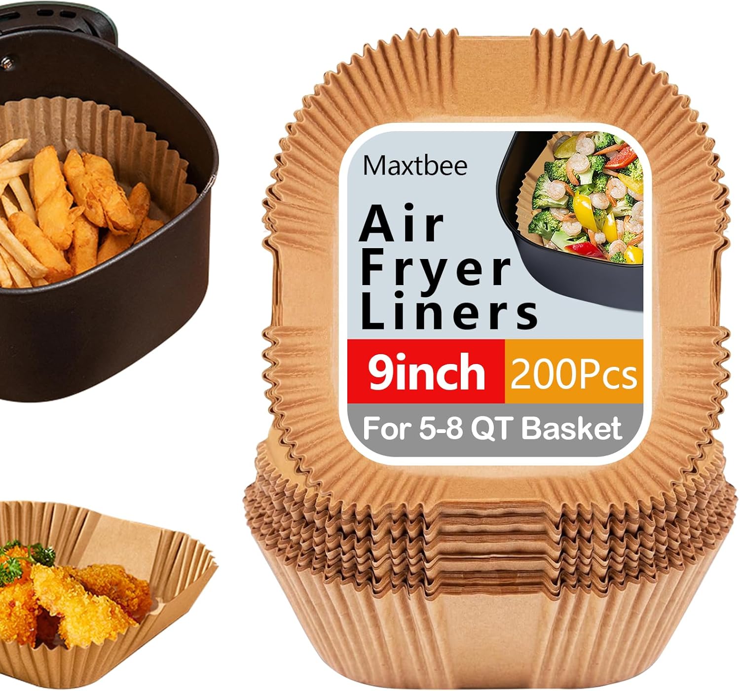 Skiennix 9-Inch Air Fryer Paper Liners - 200PCS Non-Stick, Oil-Proof & Heat-Resistant Parchment
