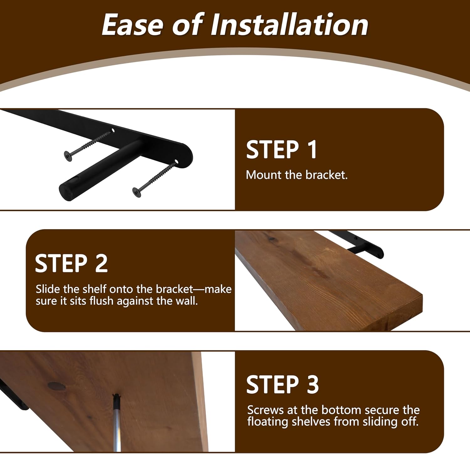 BBE Floating Shelves - Rustic Walnut Wall-Mounted Storage | 16 Inch Set of 2 for Bathroom, Living Room, Kitchen