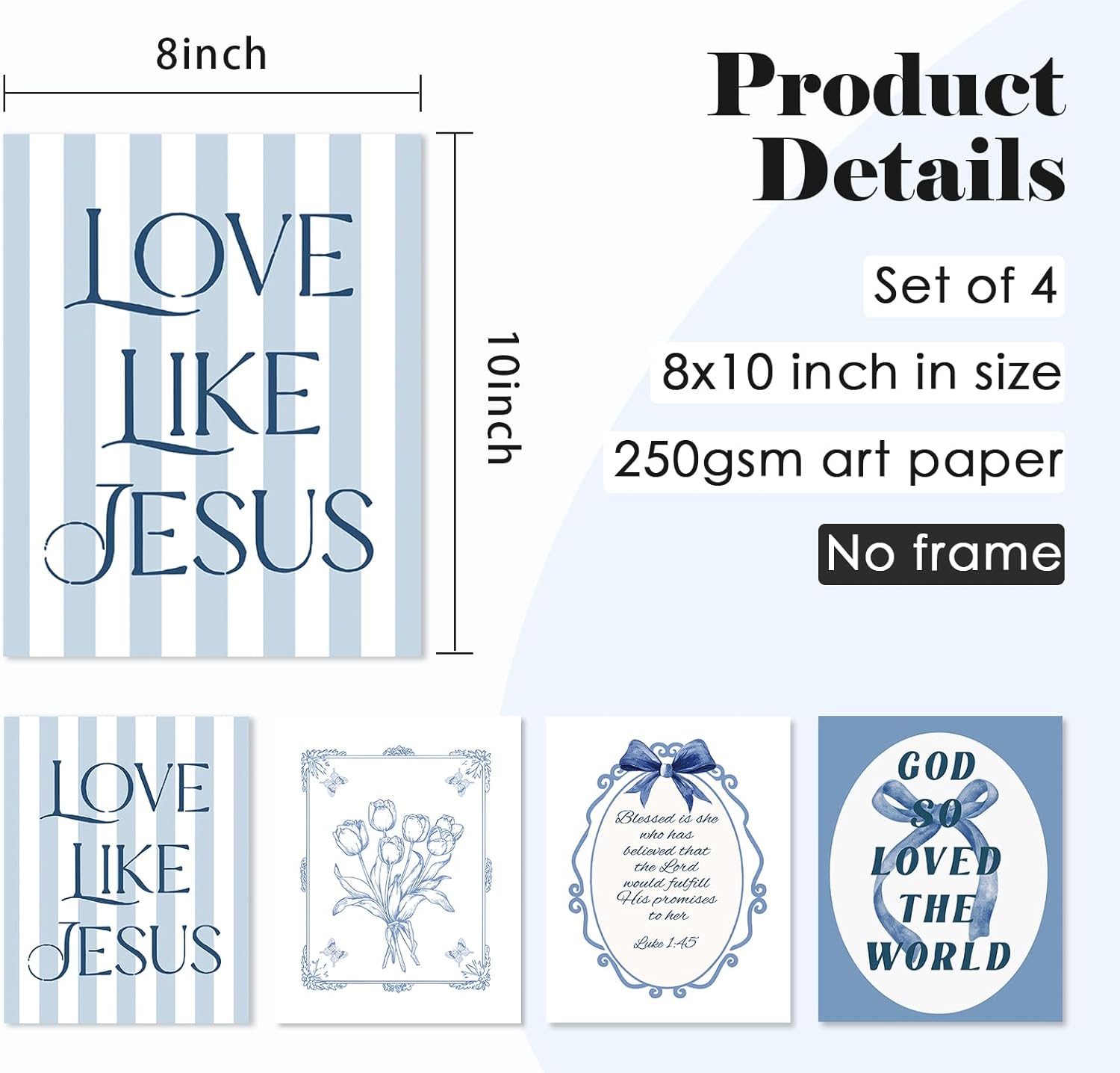 ULEGIE Coquette Bow Bible Poster Wall Art - Inspirational Jesus Decor for Teen Girls | 8x10 Inches Unframed Set of 4
