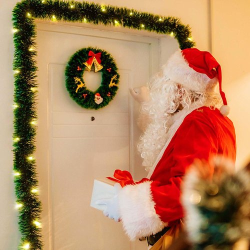 2 Pack Christmas Garland with Lights, Total 38 Feet 80 Led Lighted Pre-Lit Long Garlands for Stairs Railing Fireplace Mantle Door Battery Operated Frame Decor Green Greenery Indoor Outdoor Decorations