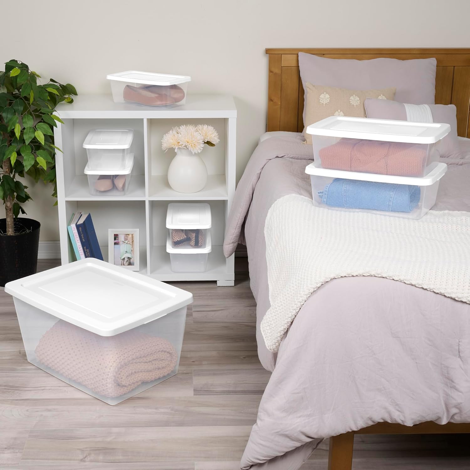 Sterilite 12 Quart Storage Box - 12 Pack Clear Plastic Totes with Secure Snapping Lids for Organization