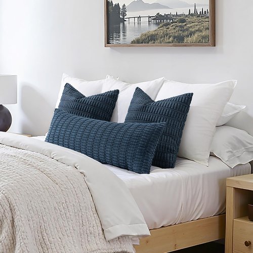 MIULEE Blue Long Body Lumbar Throw Pillow Cover - Soft Boho Design, 14x36 Inch for Couch & Sofa