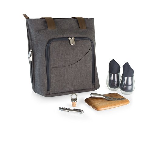 LEGACY - a Picnic Time Brand Sonoma Wine & Cheese Picnic Tote Service for 2, Insulated Wine Carrier Bag with Cheese Board, (Gray)