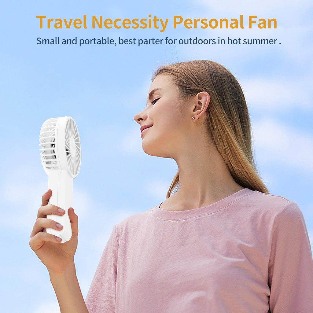 Skiennix Handheld Fan - Portable 3-Speed USB Rechargeable Mini Desk Fan for Home & Travel - White