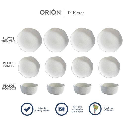 Corona Dinnerware Set 12– piece, Plates and Bowls Set, Ceramic Sets for 4, Microwave and Dishwasher Safe, Orion Reactive Glaze